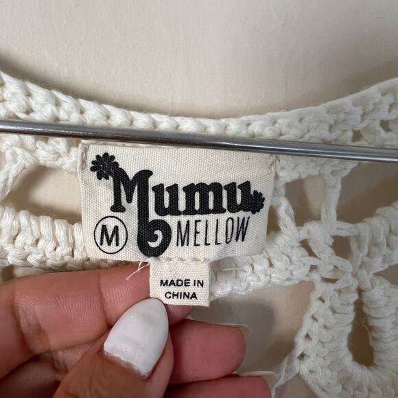 Mumu Mellow Crochet The Day Away Beige Cream Short Sleeve Dress Coverup Size M - Picture 4 of 11